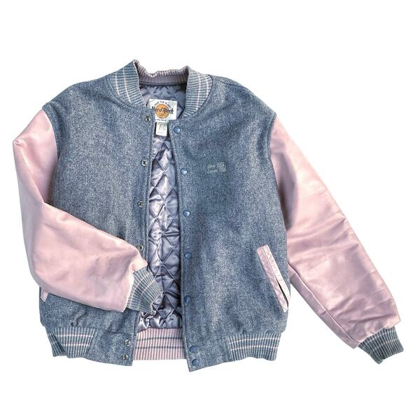 Vintage Hard Rock Maui Varsity Jacket | Pink & Gray Wool | Y2K Streetstyle | M - Picture 5 of 16